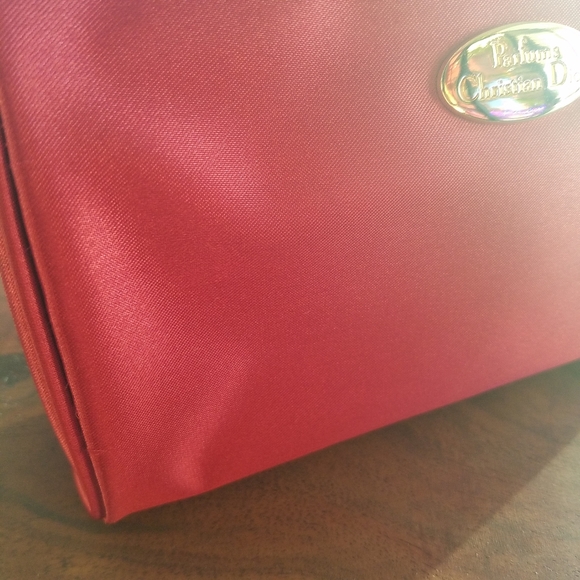 Dior Red Gold Logo Satin Makeup Bag Case Unused - Picture 6 of 8